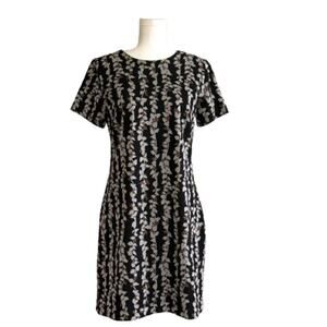 Tommy Hilfiger Dress Black Tan Leaf Print Short Sleeve Casual Shift Size 8 NWOT